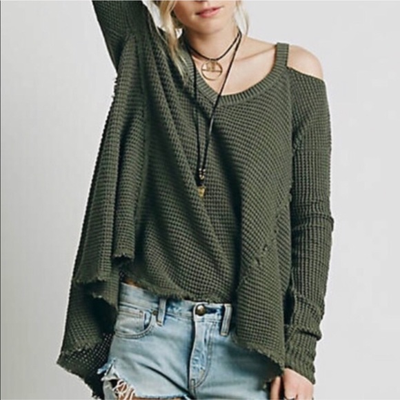 Free People Green Waffle Cold Shoulder 
